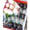 Black & White Indulgence Chocolate Strawberries with Roses Gift Box